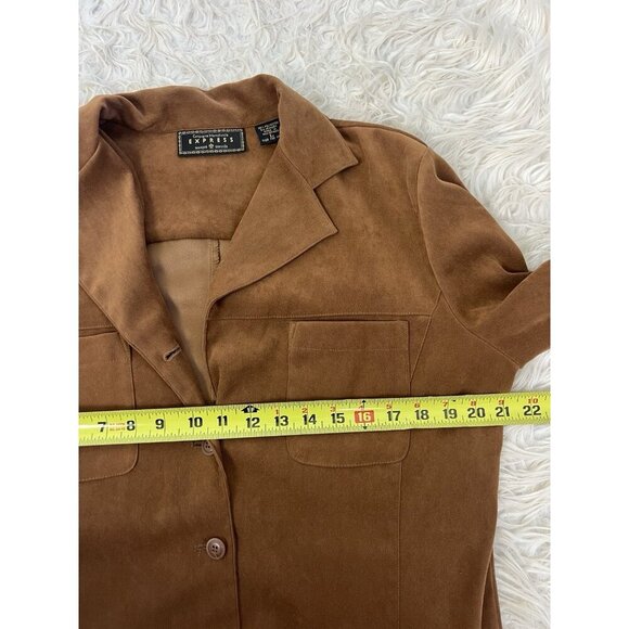 Express Vintage Faux Suede Brown Button Down Top Large Long Sleeve Western Boho - Picture 5 of 10